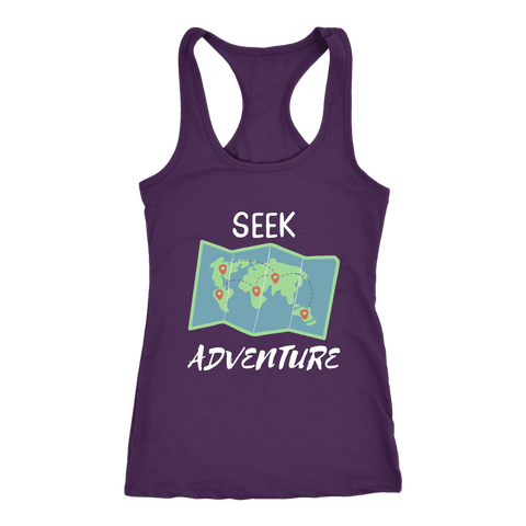 Image of Seek Adventure World Travel T-shirt Next Level Racerback Tank Purple XS