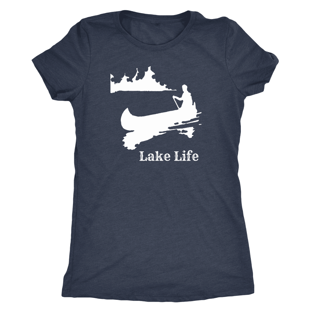 Lake Life, Person in Canoe on the Lake T-shirt Next Level Womens Triblend Vintage Navy S