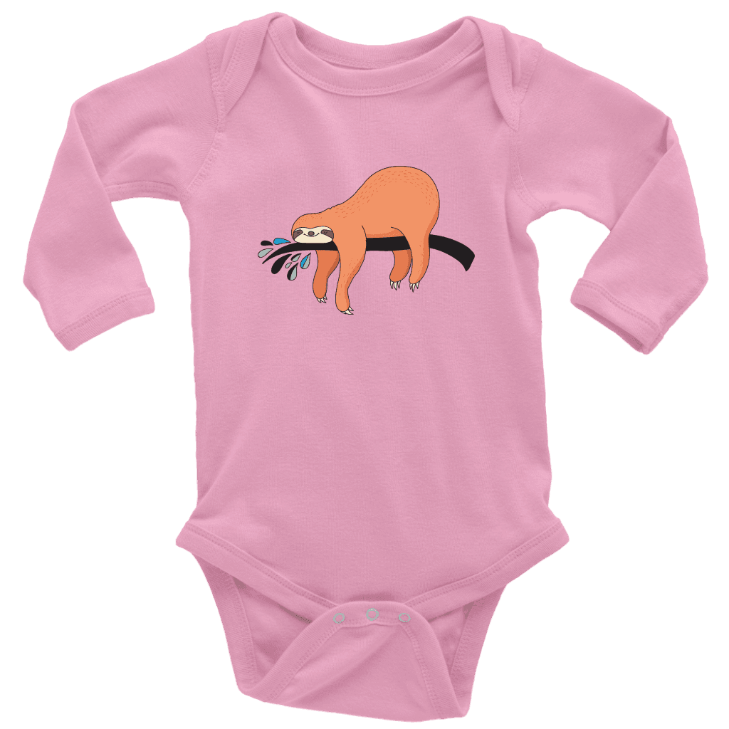 Sleepy Sloth Onsies T-shirt Long Sleeve Baby Bodysuit Pink NB