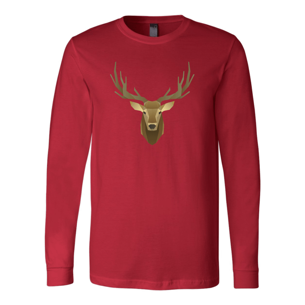 Deer Portrait, Real T-shirt Canvas Long Sleeve Shirt Red S