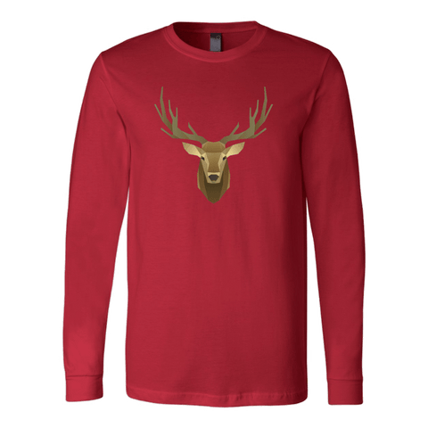 Image of Deer Portrait, Real T-shirt Canvas Long Sleeve Shirt Red S