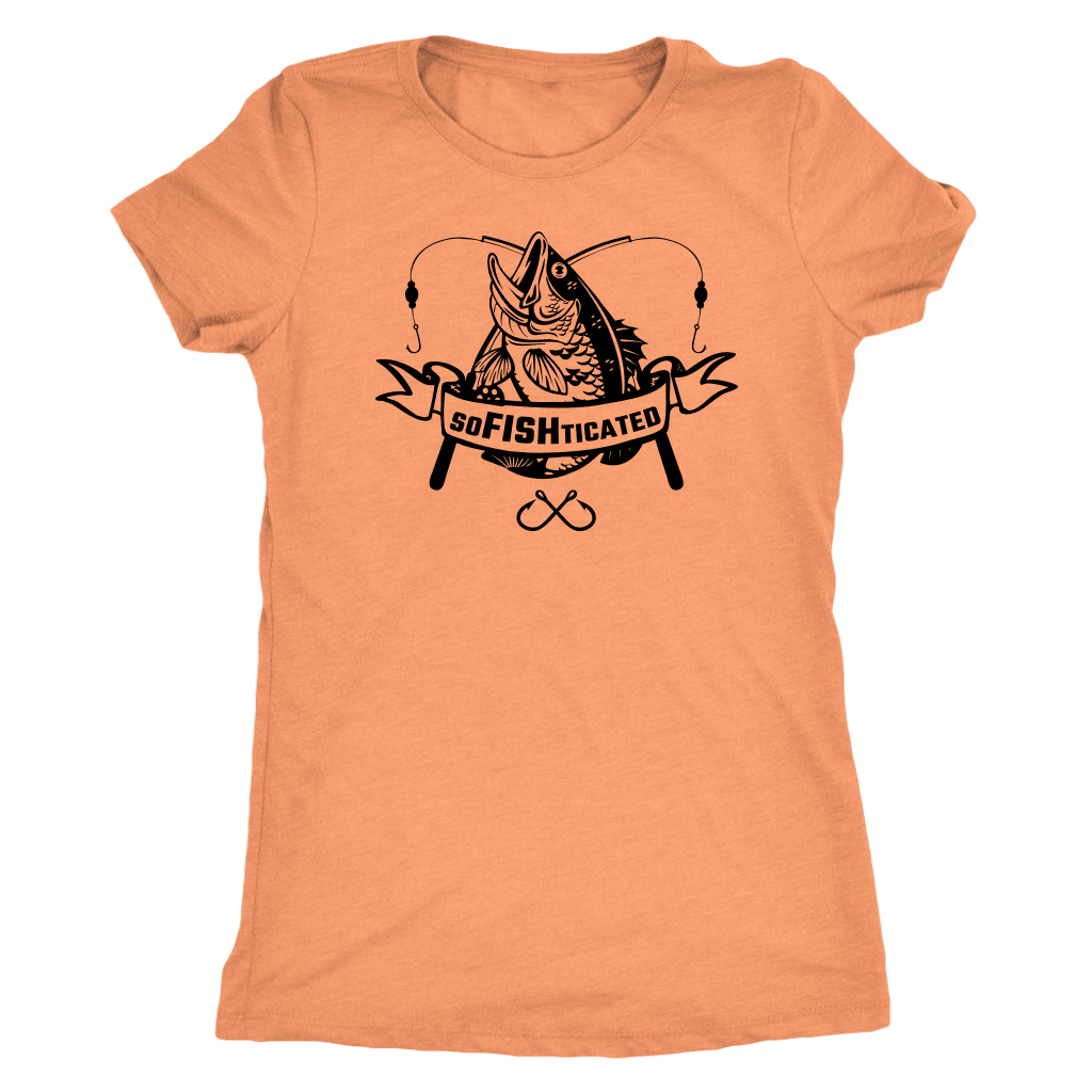 soFISHticated Womens Black Print T-shirt Next Level Womens Triblend Vintage Light Orange S