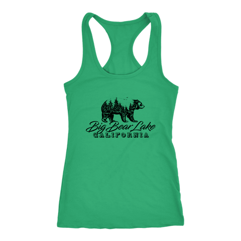 Image of Big Bear Lake California V.2, Womens, Black T-shirt Next Level Racerback Tank Kelly XS