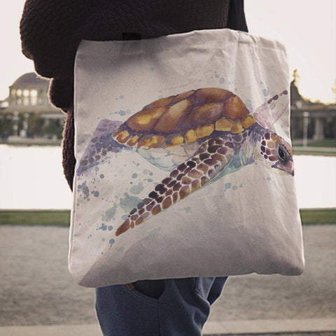 Image of Premium Watercolor Turtles on Re-Useable Canvas Tote Tote Bag 