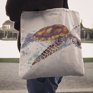 Premium Watercolor Turtles on Re-Useable Canvas Tote Tote Bag 