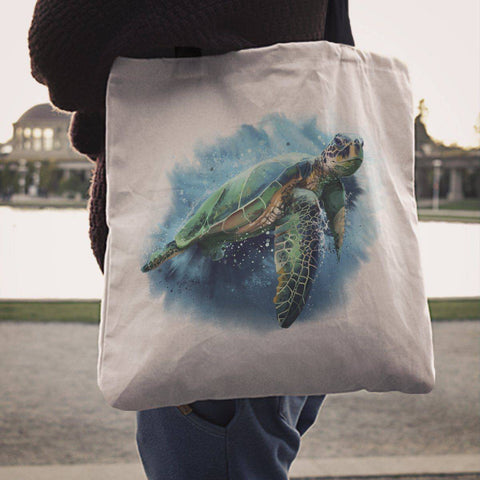 Image of Premium Watercolor Turtles on Re-Useable Canvas Tote Tote Bag 