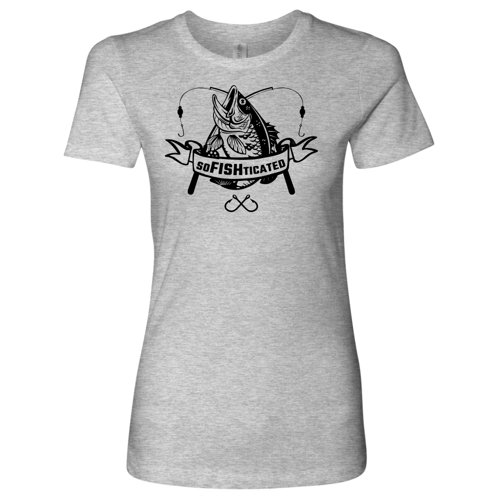 soFISHticated Womens Black Print T-shirt Next Level Womens Shirt Heather Grey S