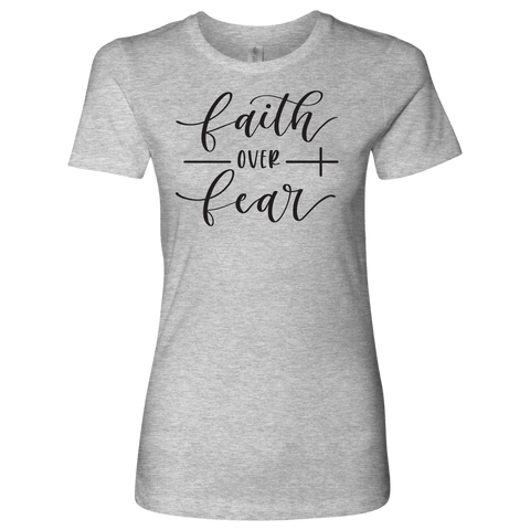 Image of Faith Over Fear Womens Black Print T-shirt Next Level Womens Shirt Heather Grey S