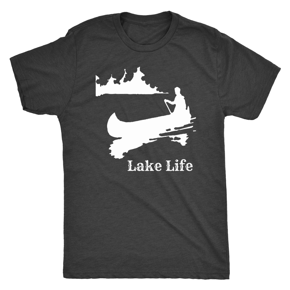 Lake Life, Person in Canoe on the Lake T-shirt Next Level Mens Triblend Vintage Black S