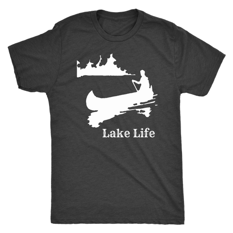 Image of Lake Life, Person in Canoe on the Lake T-shirt Next Level Mens Triblend Vintage Black S