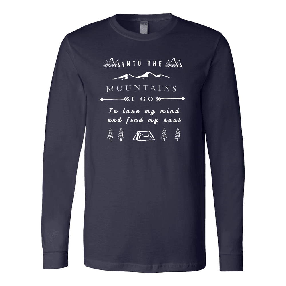 Into the Mountains I Go T-shirt Canvas Long Sleeve Shirt Navy S