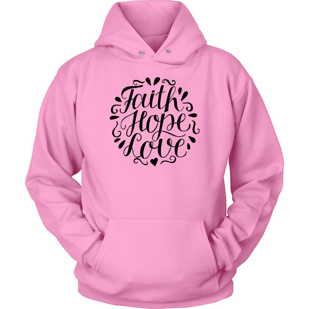 Faith Hope and Love, Black Print T-shirt Unisex Hoodie Pink S