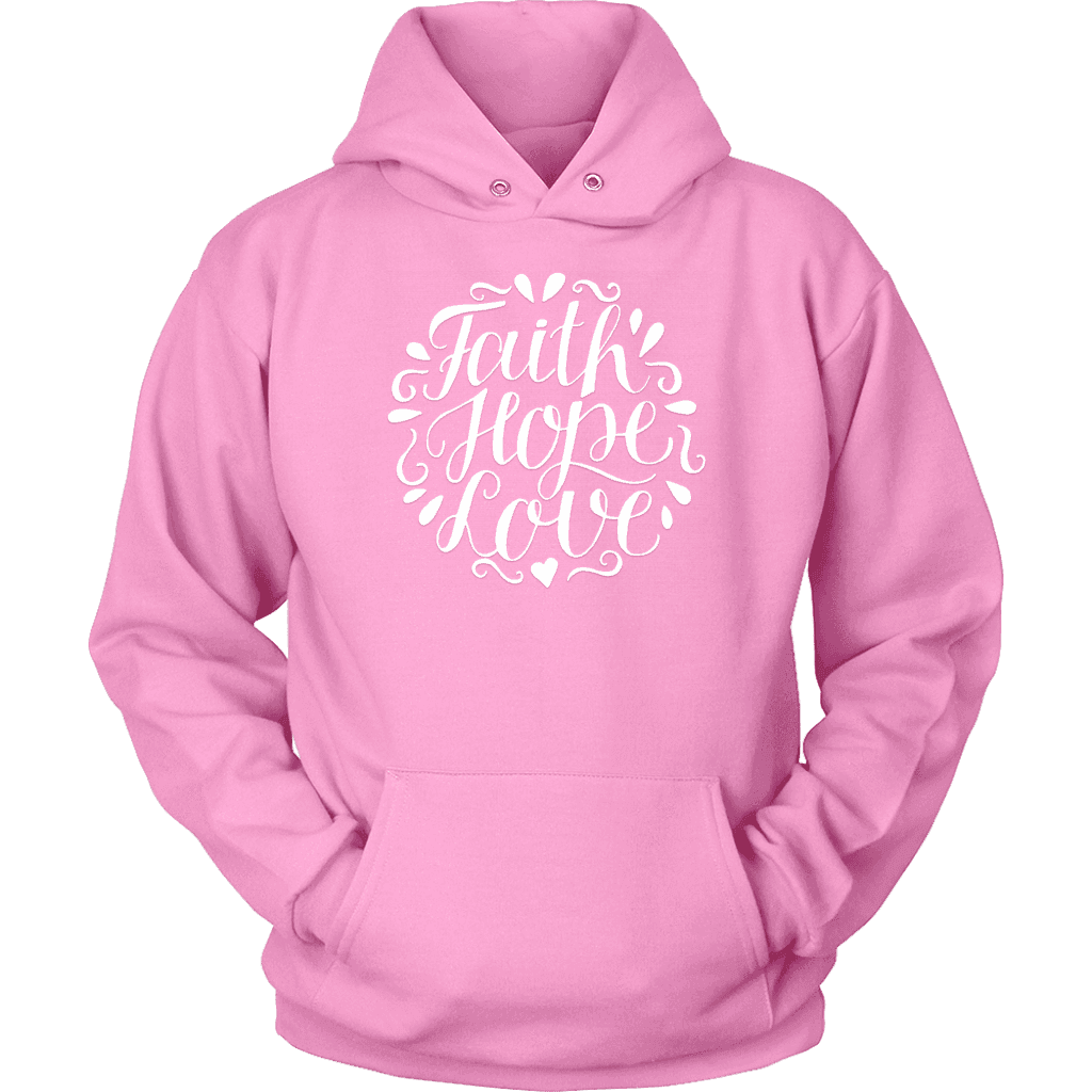 Faith Hope and Love, White Print T-shirt Unisex Hoodie Pink S