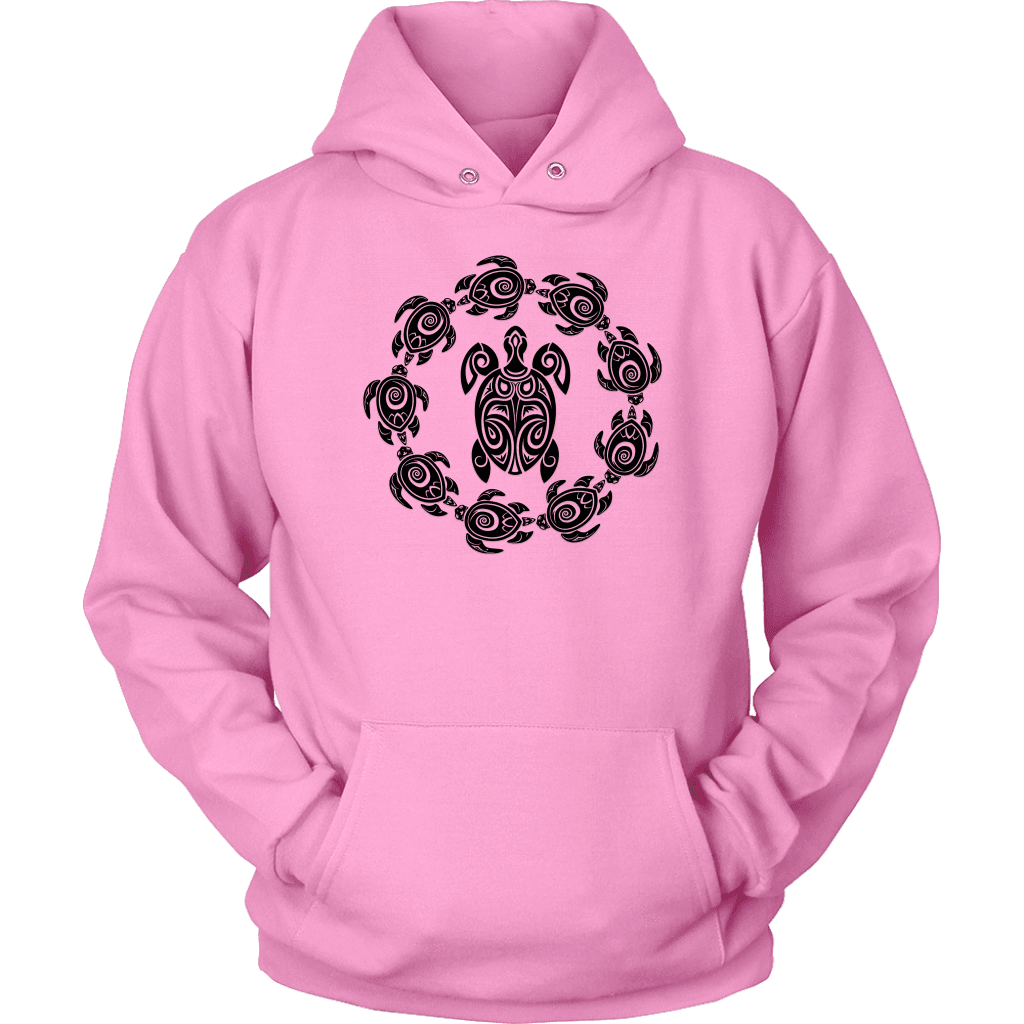 Fun Circle of Life Tribal Turtle Shirt, Black Print T-shirt Unisex Hoodie Pink S