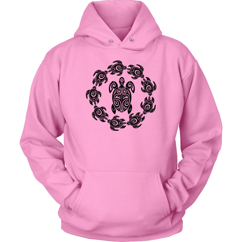 Image of Fun Circle of Life Tribal Turtle Shirt, Black Print T-shirt Unisex Hoodie Pink S