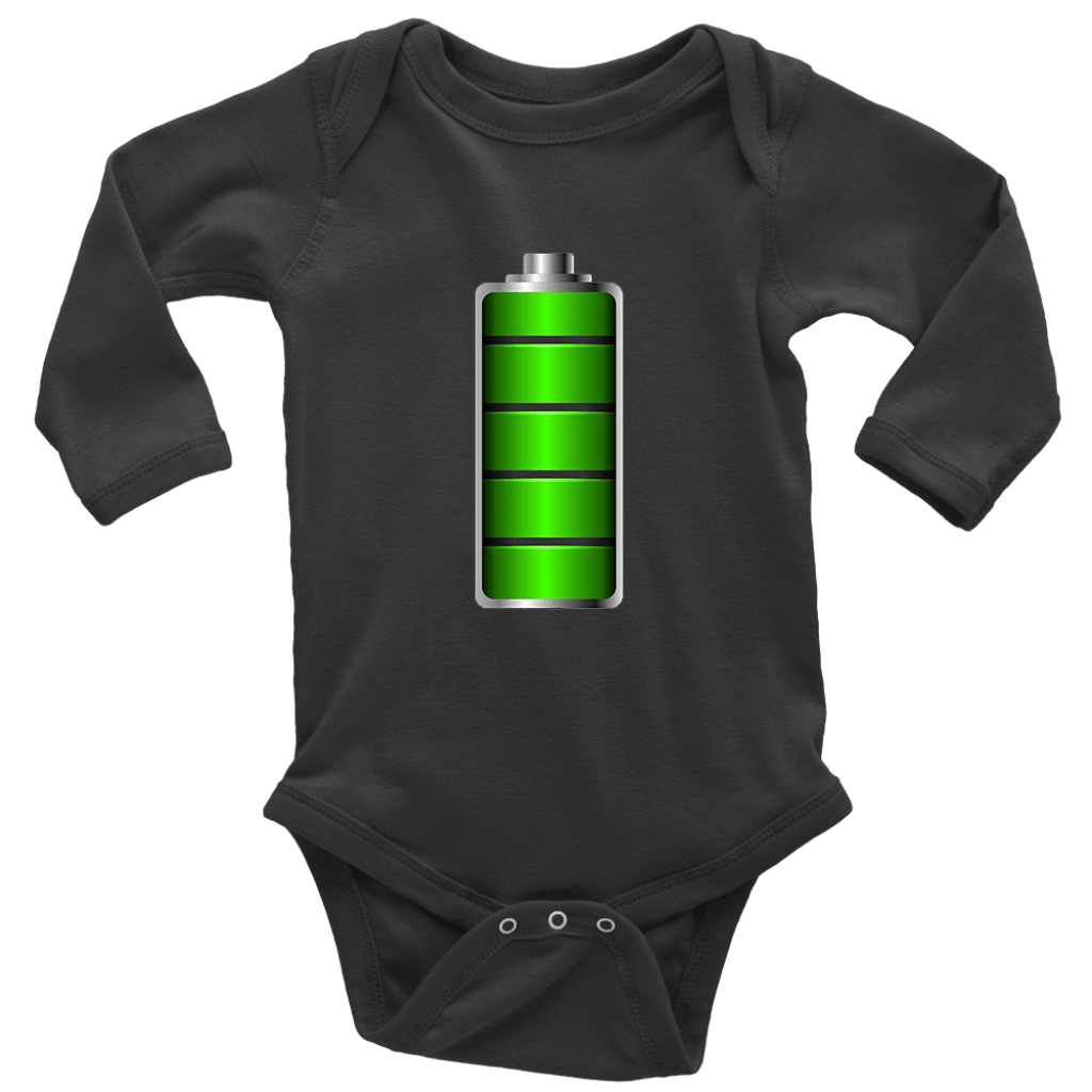 Fully Charged Onsies T-shirt Long Sleeve Baby Bodysuit Black NB