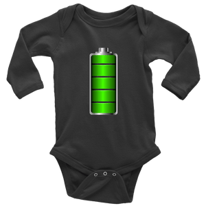 Fully Charged Onsies T-shirt Long Sleeve Baby Bodysuit Black NB