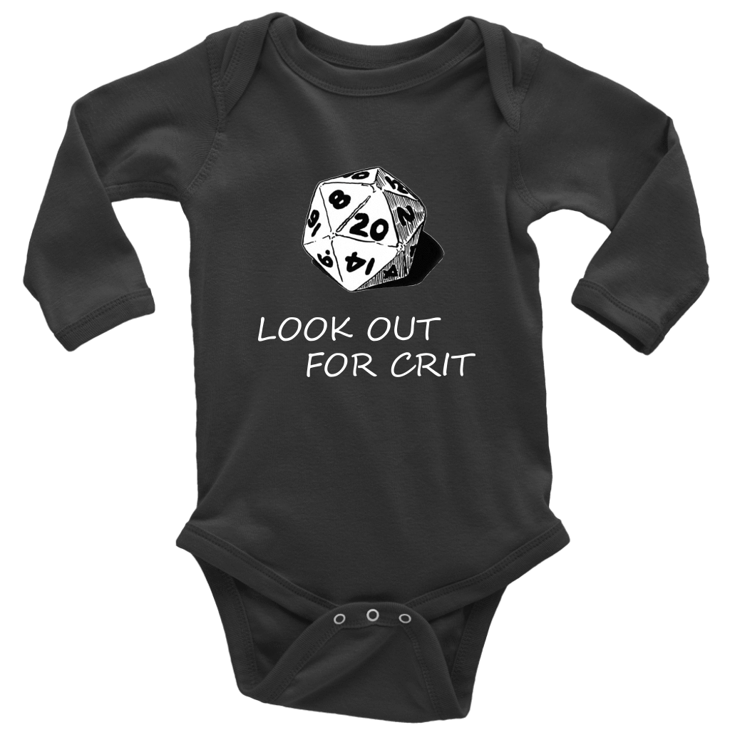 Look Out For Crit Onesies T-shirt Long Sleeve Baby Bodysuit Black NB