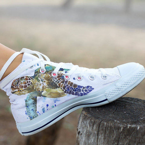 Image of Groovy Watercolor Turtle on Premium High Tops V.1 