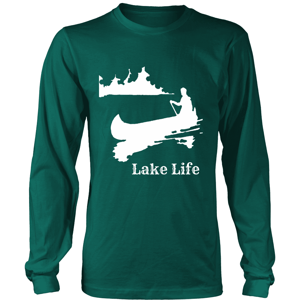 Lake Life, Person in Canoe on the Lake T-shirt Long Sleeve Shirt Dark Green S