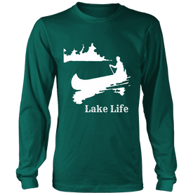 Lake Life, Person in Canoe on the Lake T-shirt Long Sleeve Shirt Dark Green S