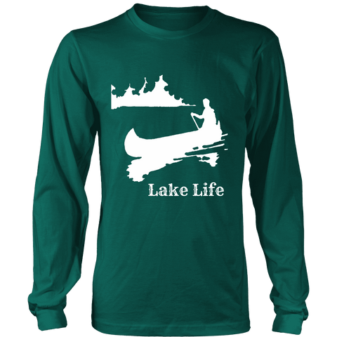 Image of Lake Life, Person in Canoe on the Lake T-shirt Long Sleeve Shirt Dark Green S