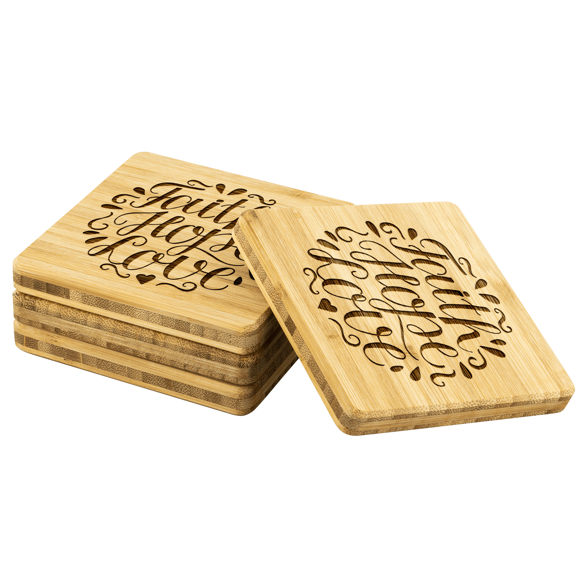 Faith Hope Love Handmade Bamboo Coaster Coasters 