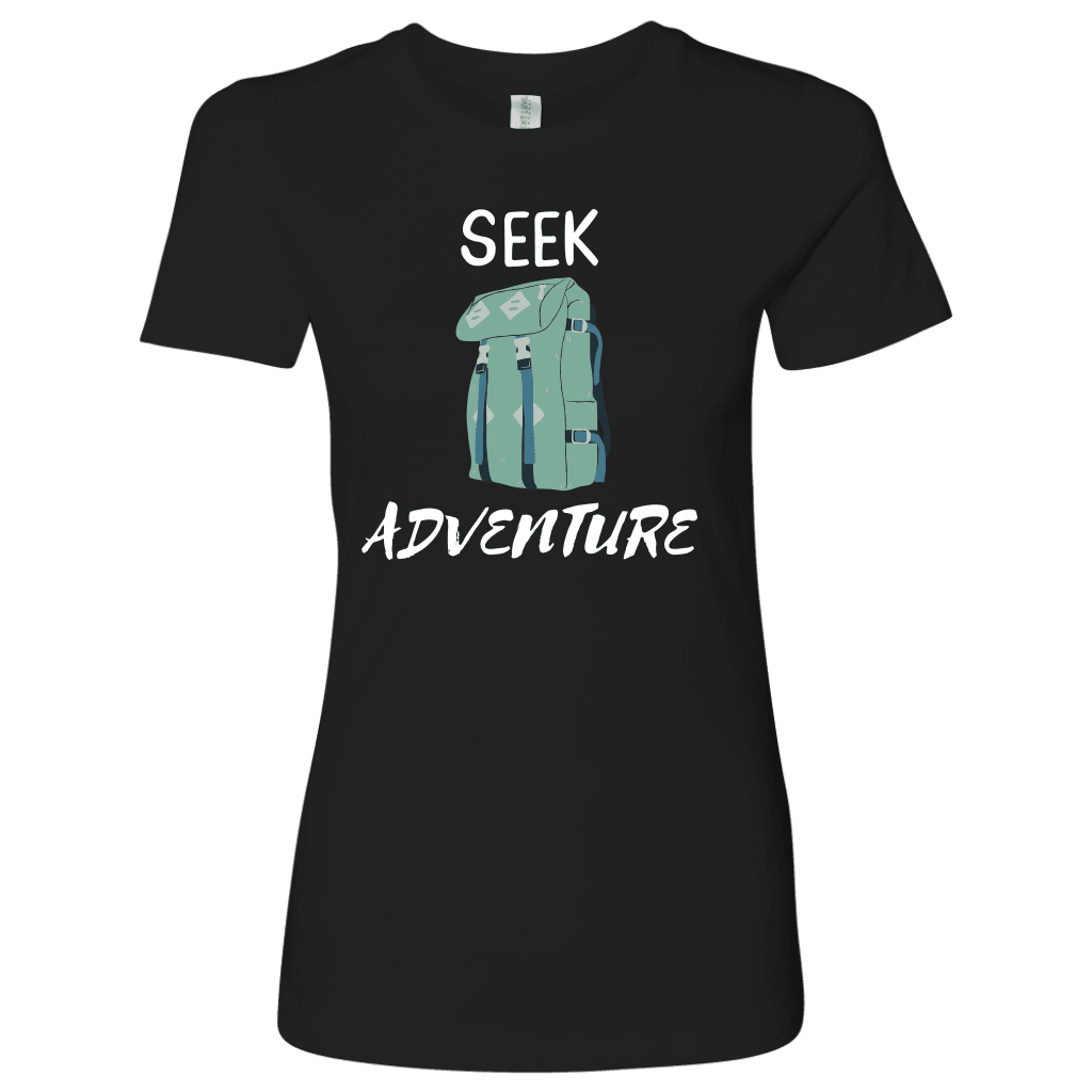 Seek Adventure with Backpack (Womens) T-shirt Next Level Womens Shirt Black S