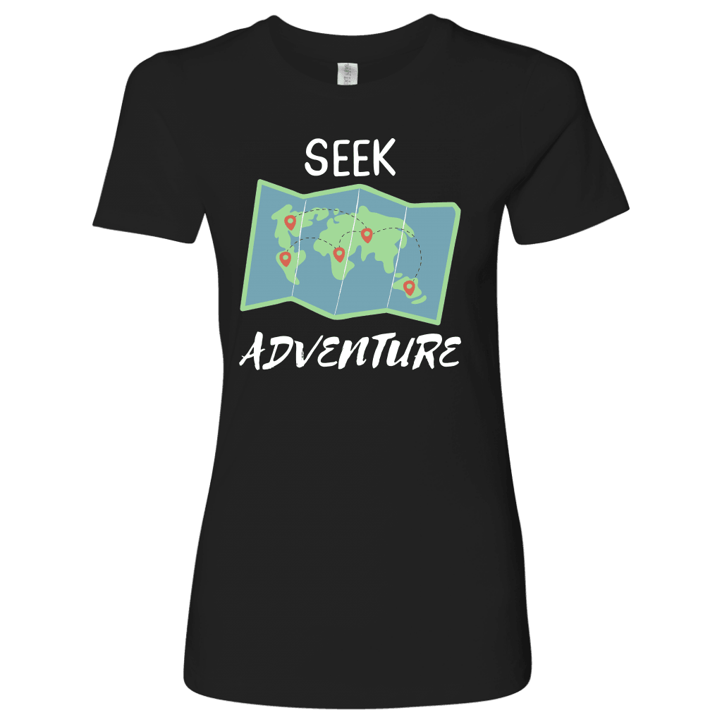 Seek Adventure World Travel T-shirt Next Level Womens Shirt Black S