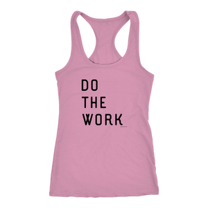 Do The Work | Womens | Black Print T-shirt Next Level Racerback Tank Lilac XS