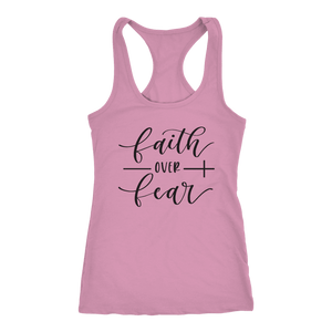 Faith Over Fear Womens Black Print T-shirt Next Level Racerback Tank Lilac XS
