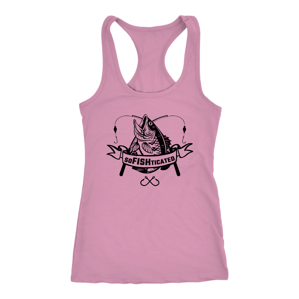 soFISHticated Womens Black Print T-shirt Next Level Racerback Tank Lilac XS