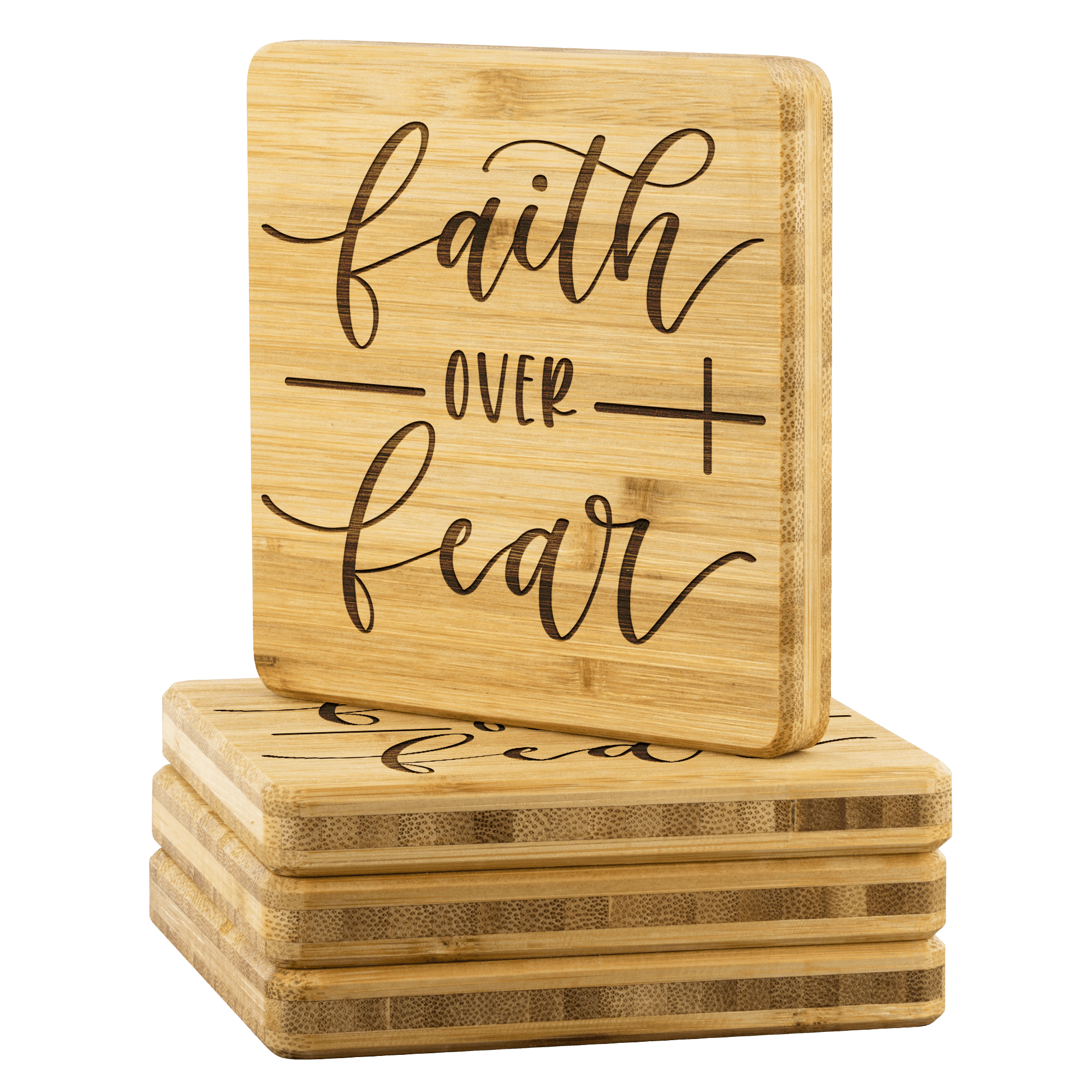 Faith over Fear Handmade Bamboo Coasters Coasters 