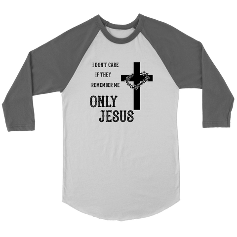 Image of Only Jesus! Raglan Black Print T-shirt Canvas Unisex 3/4 Raglan White/Asphalt S