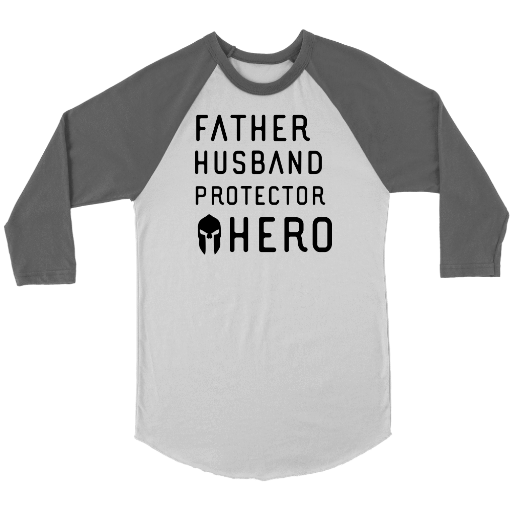 Father Husband Protector Hero Spartan Black T-shirt Canvas Unisex 3/4 Raglan White/Asphalt S