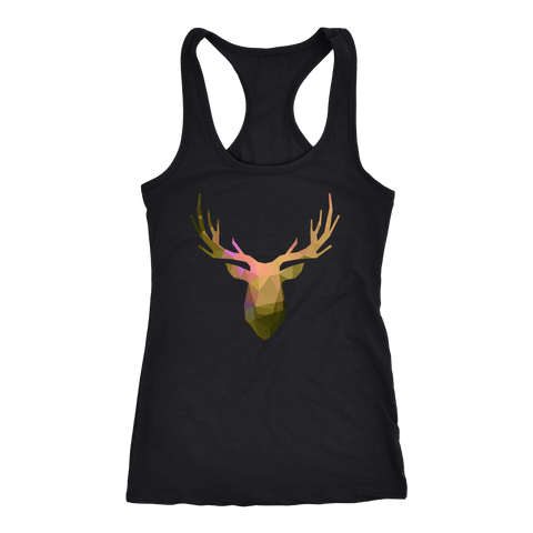 Image of Deer Polygonal 2 T-shirt Next Level Racerback Tank Black XS