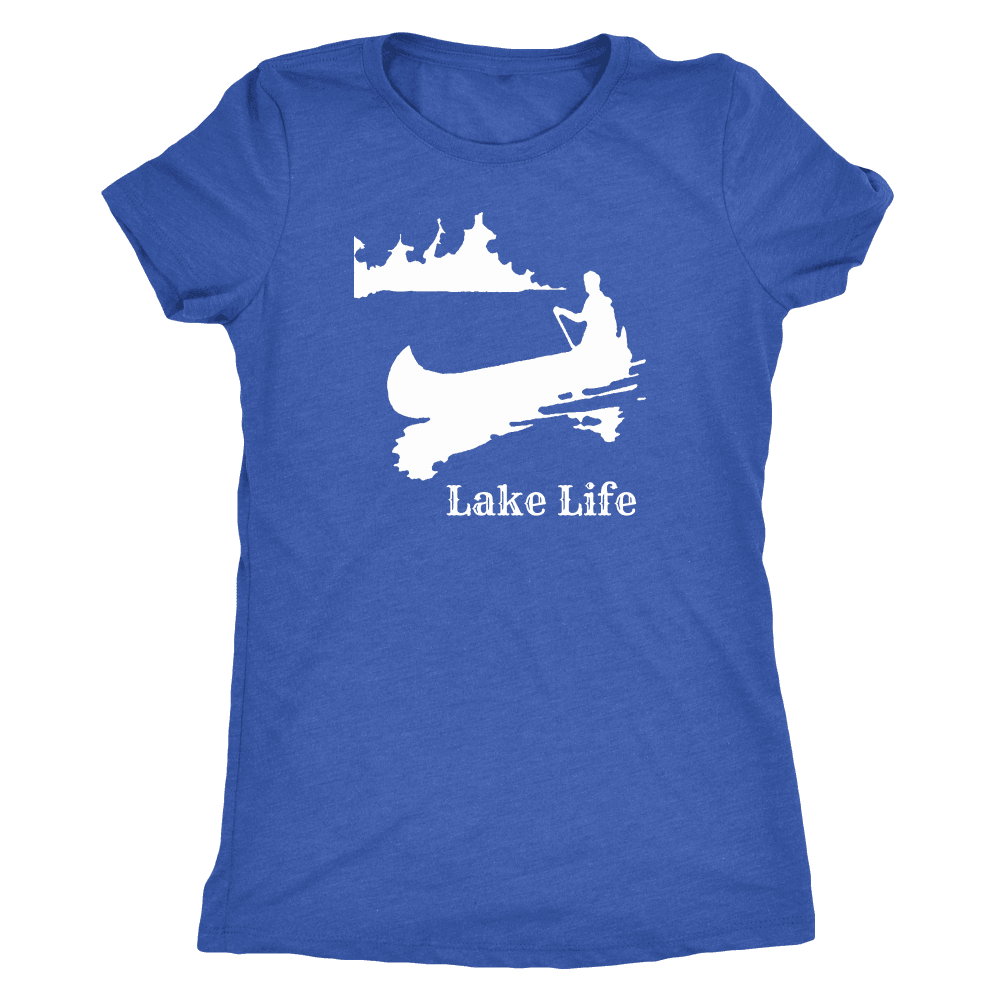Lake Life, Person in Canoe on the Lake T-shirt Next Level Womens Triblend Vintage Royal S