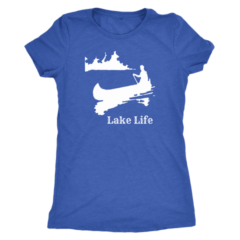 Image of Lake Life, Person in Canoe on the Lake T-shirt Next Level Womens Triblend Vintage Royal S