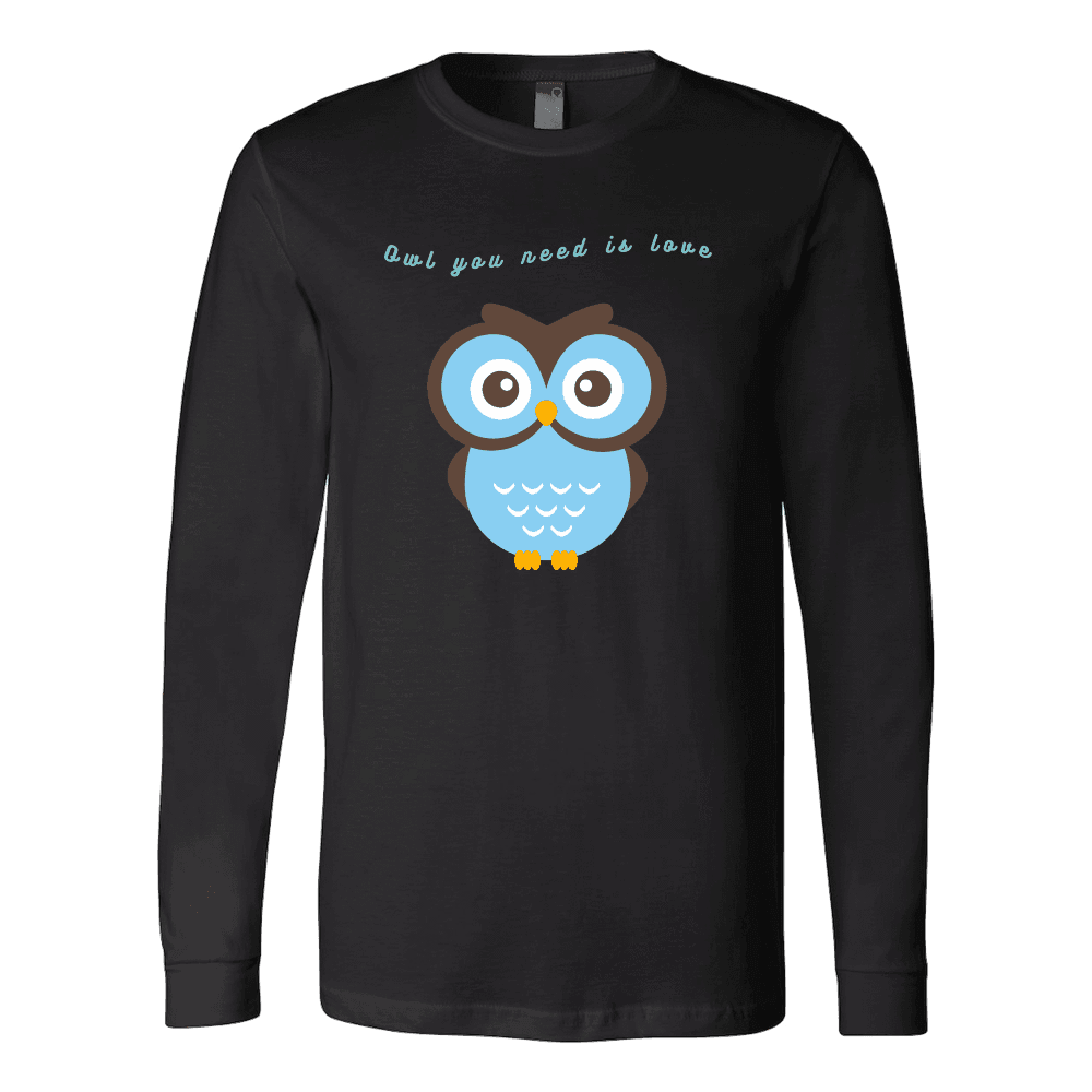 Owl You Need is Love T-shirt Canvas Long Sleeve Shirt Black S